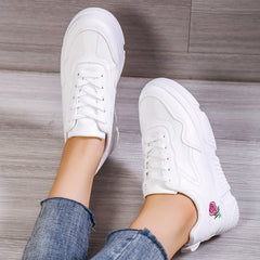Floral Embroidery Low Top Lace-up Sneakers Women's Casual Shoes