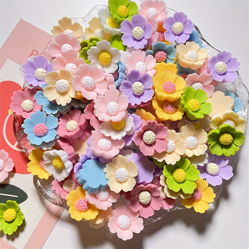 28pcs Resin 3D Flower Charm DIY Jewelry Decorations Colorful Embellishments