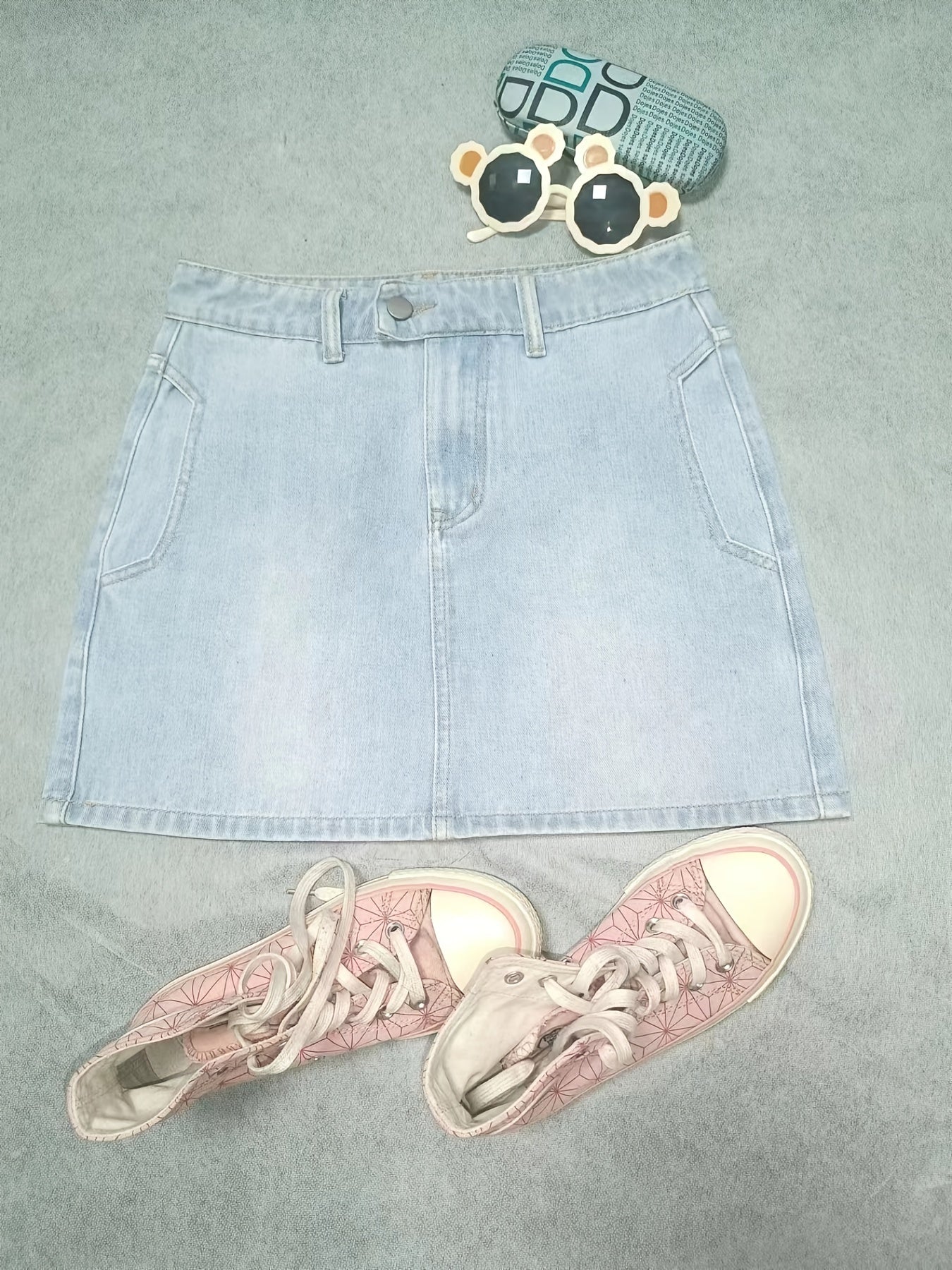 Denim Mini Skirt with Pockets and Side Slit