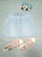 Denim Mini Skirt with Pockets and Side Slit