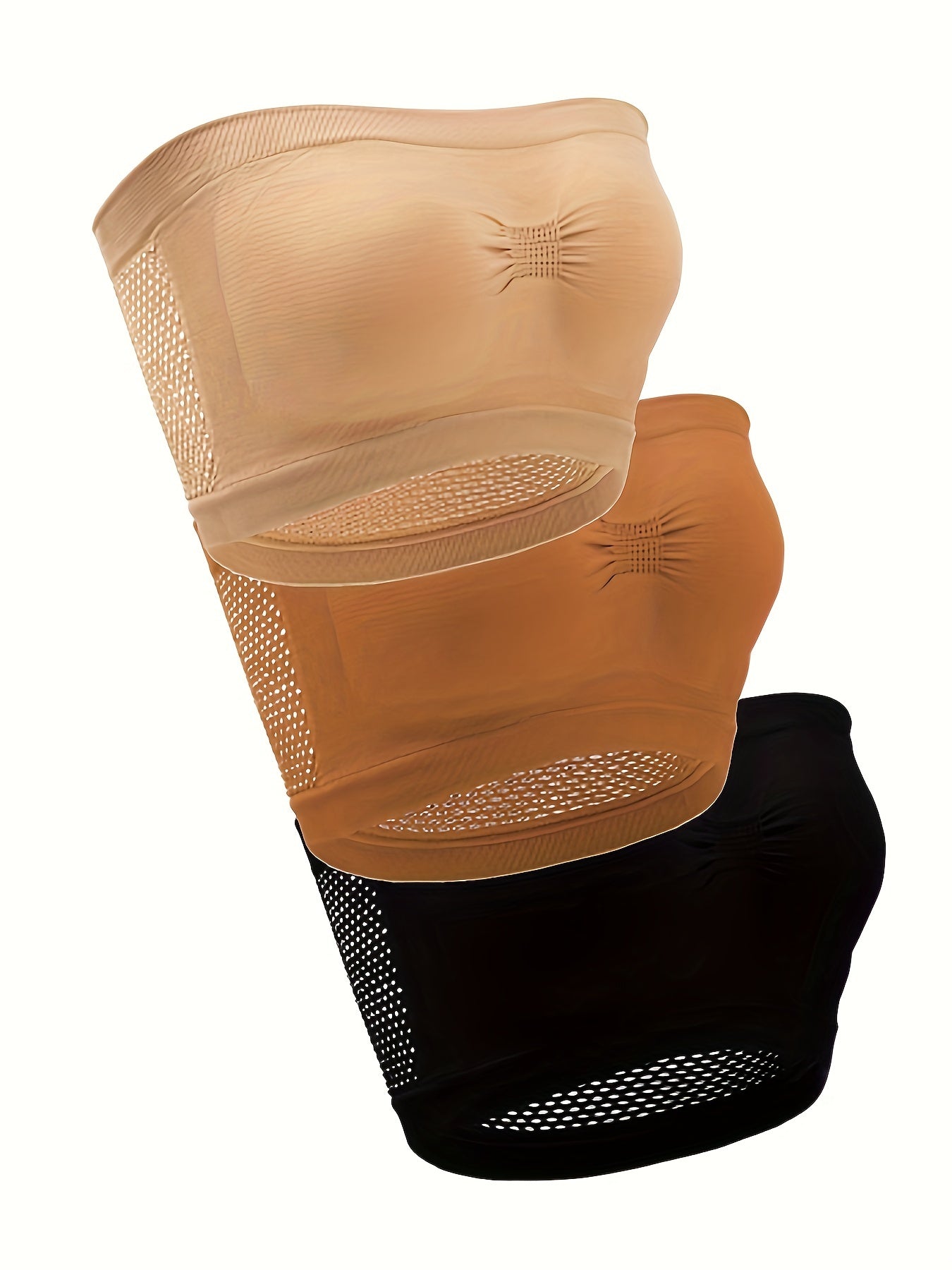 3pcs Strapless Bandeau Bras Hollow Out Breathable Stretch Everyday Bra