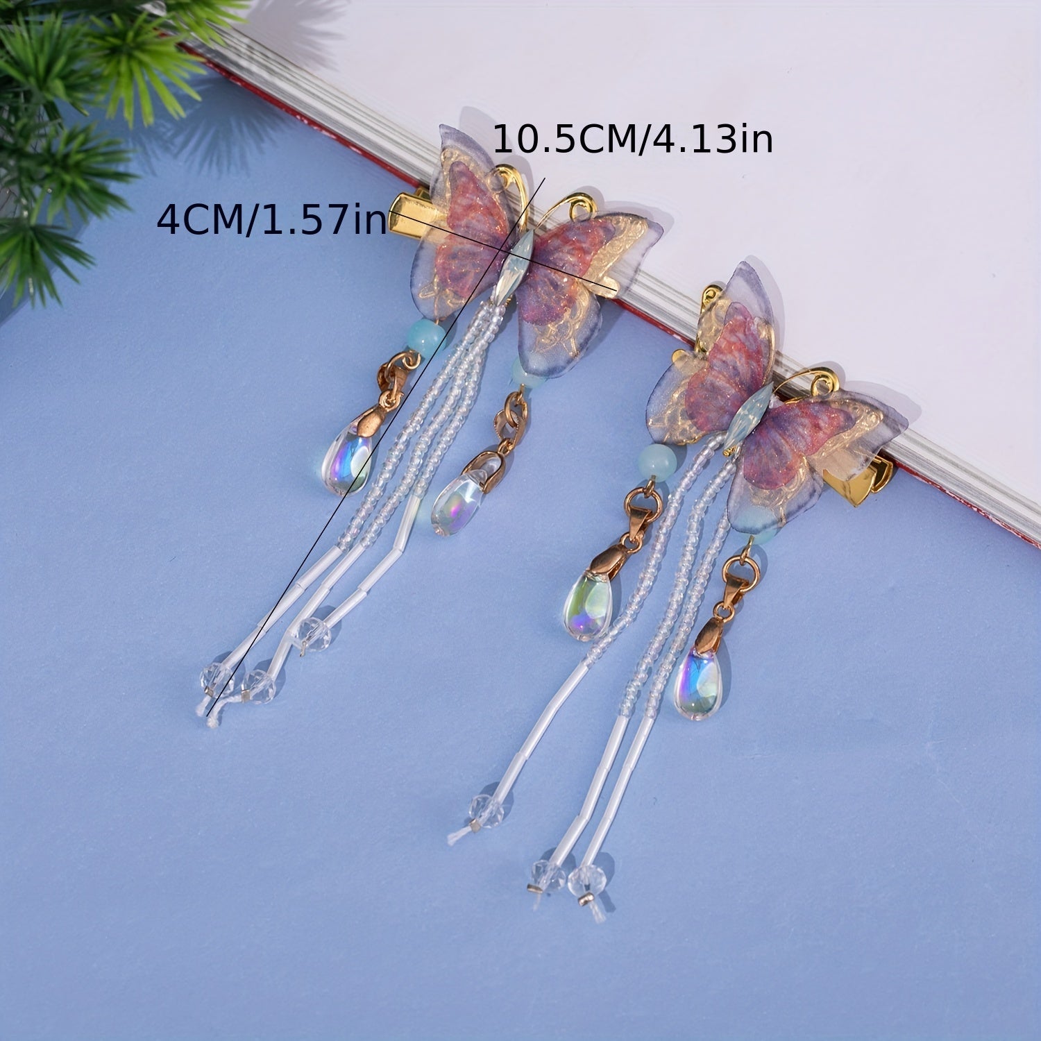 Y2K Purple Butterfly Hair Clip Crystal Beaded Duck Billed Clip Alloy Hair Clip