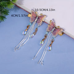 Y2K Purple Butterfly Hair Clip Crystal Beaded Duck Billed Clip Alloy Hair Clip