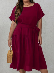  Women's Solid Batwing Ruffle Trim Dress