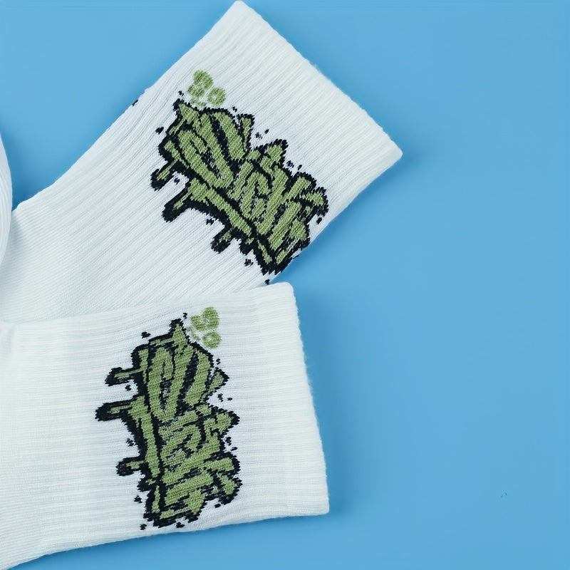 3 Pairs Letter Graffiti Print Mid Tube Socks for Women