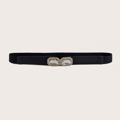 Square Crystal Buckle Belt Elastic Thin Girdle Waistband Women Coat Dress Belts