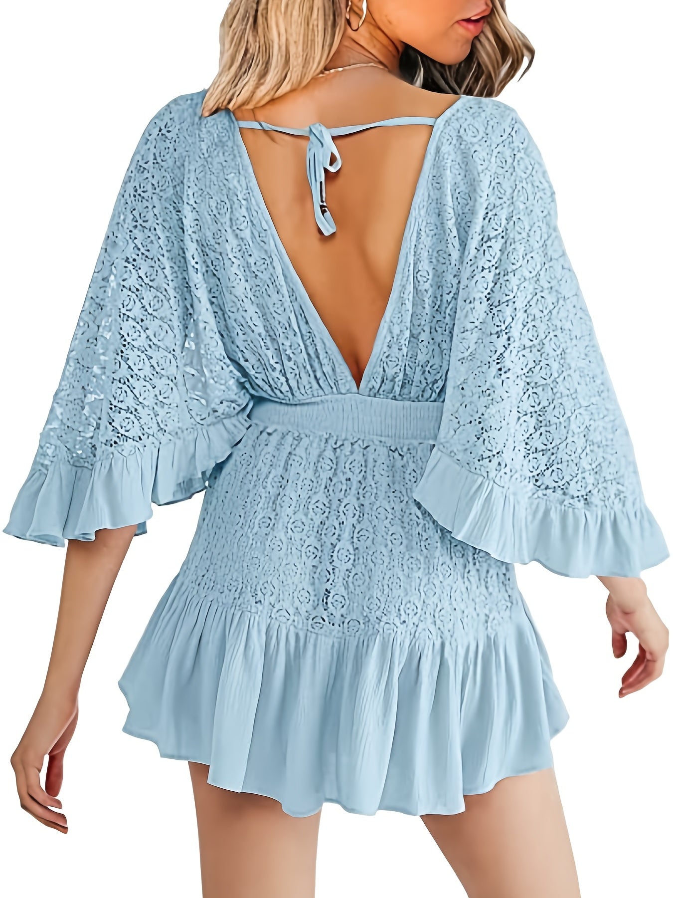 Solid V Neck Jumpsuit Backless Short Romper Suit for Women