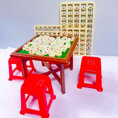 Mini Mahjong Set with Table and Stools for Dollhouses