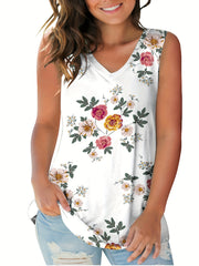  Floral Print V Neck Tank Top