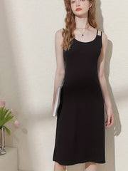 Solid Tank Nightdress Crew Neck Straps Sleep Dress Women's Sleepwear