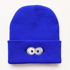 Cartoon Eye Embroidery Beanie Solid Anime Knitted Hat Unisex Lightweight Warm