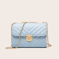 Chevron Quilted Square Shoulder Bag Chain Crossbody Purse Faux Leather Flap