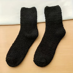 5 Pairs Men's Solid Crew Socks Breathable Plush Comfy Casual Unisex Socks
