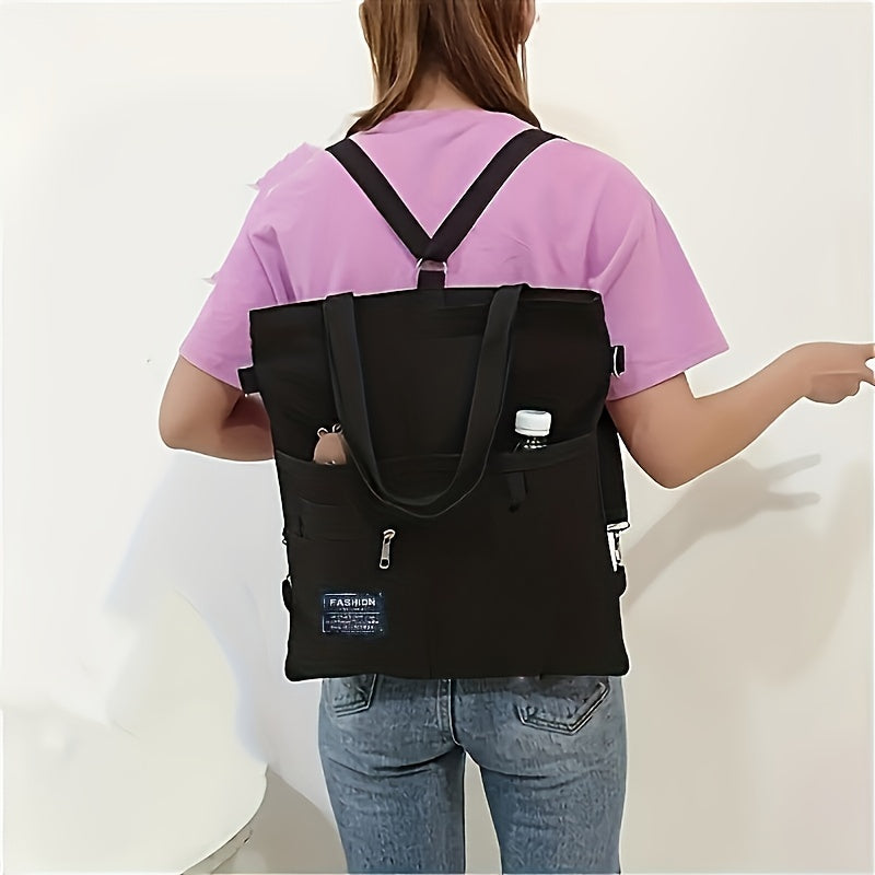 Letter Patch Decor Canvas Handbag Shoulder Bag Women's Functional Backpack