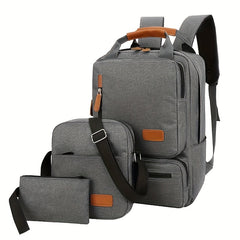 3Pcs Laptop Backpack Set Casual Top Handle Schoolbag With Crossbody Bag