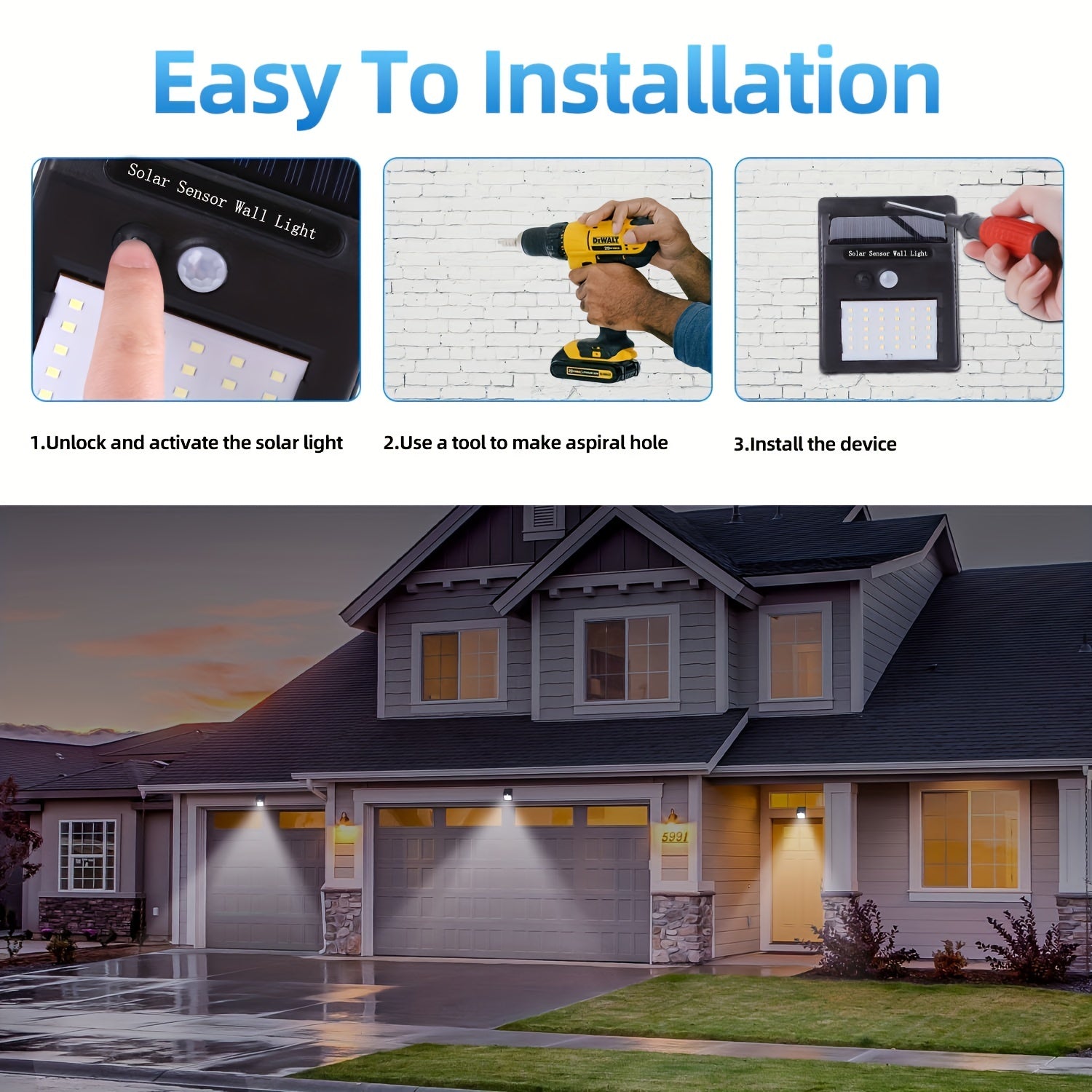 2pcs Motion Sensor Solar Light Waterproof Outdoor Garden Lights