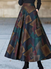 Women's Plus Distressed Geometric Print High Rise Maxi Skirt