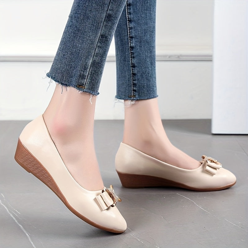 Women's Bowknot Flat Shoes Point Toe Slip On Versatile Dress Shoes