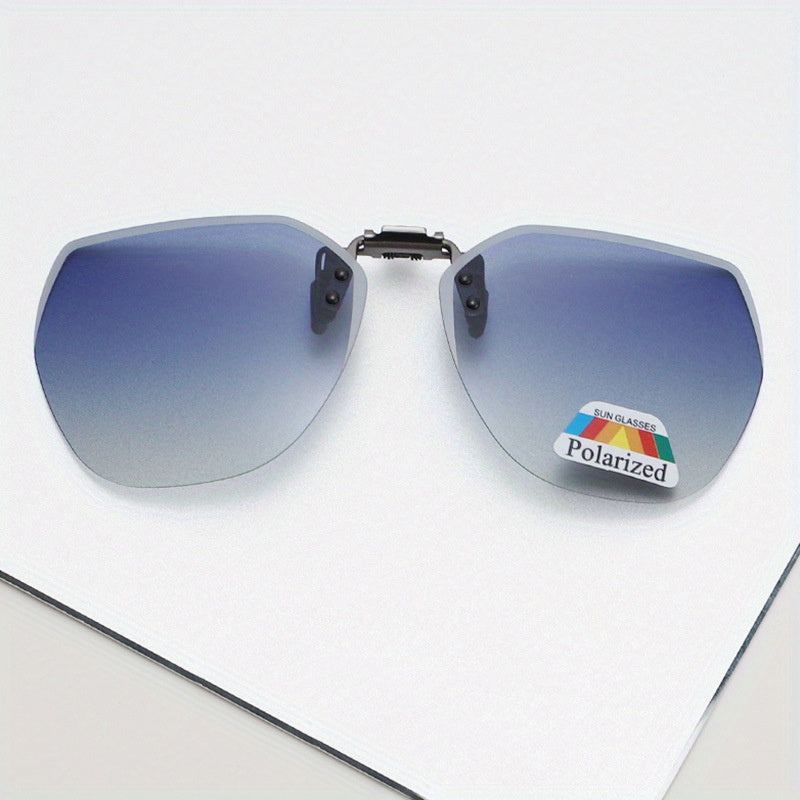 Polarized Gradient Clip On Sunglasses Rimless Flip Up Anti Glare Driving Glasses
