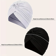 2pcs Turban Cap BowKnot Pleated Head Wraps Elastic Ramadan Head Scarf