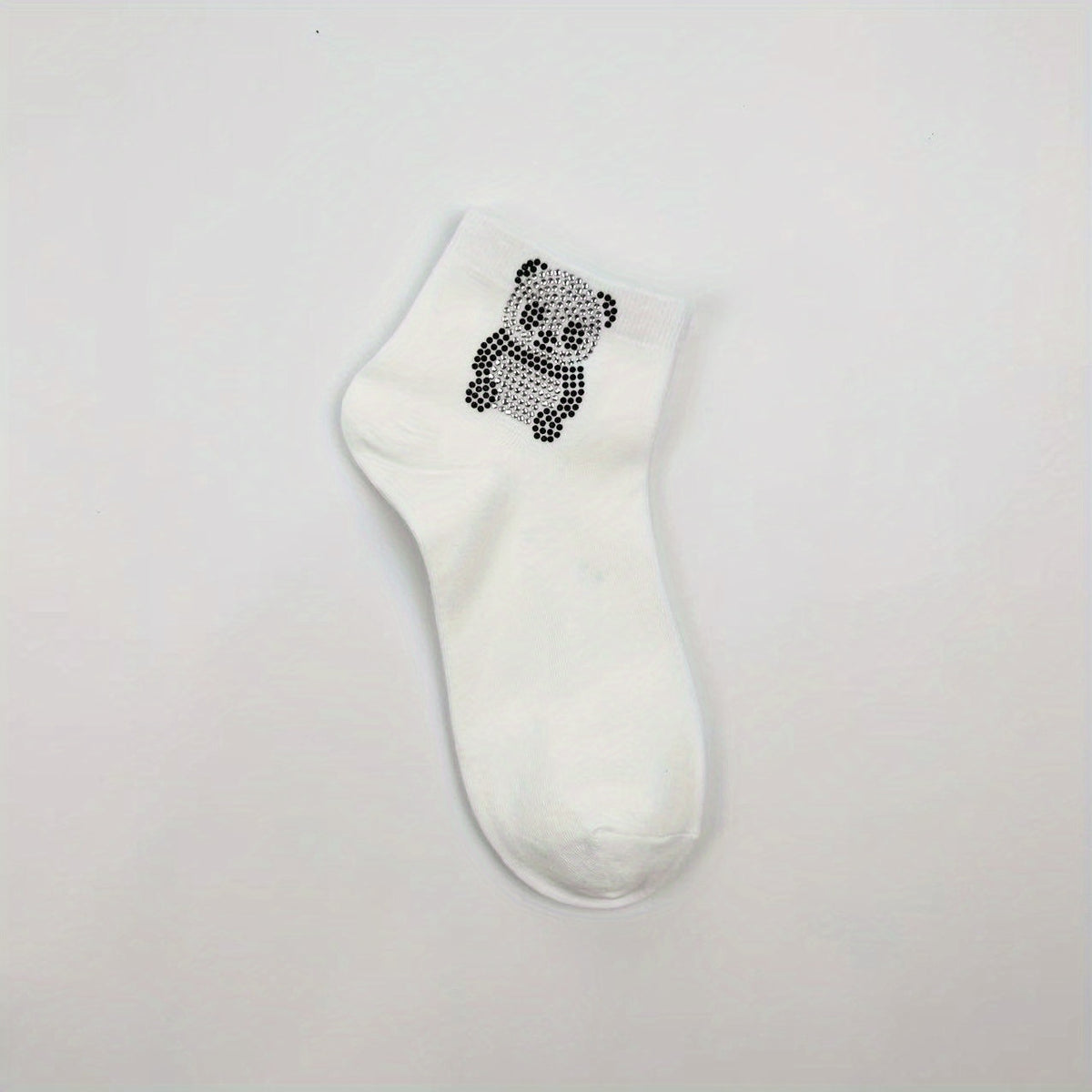 Panda Rhinestone Decor Socks Crew Short Women's Stockings