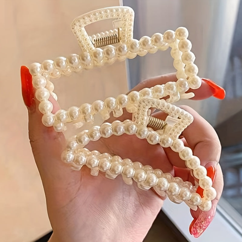 2pcs Faux Pearl Hair Claw Clip Nonslip Ponytail Holder Women Girls Hair Clip