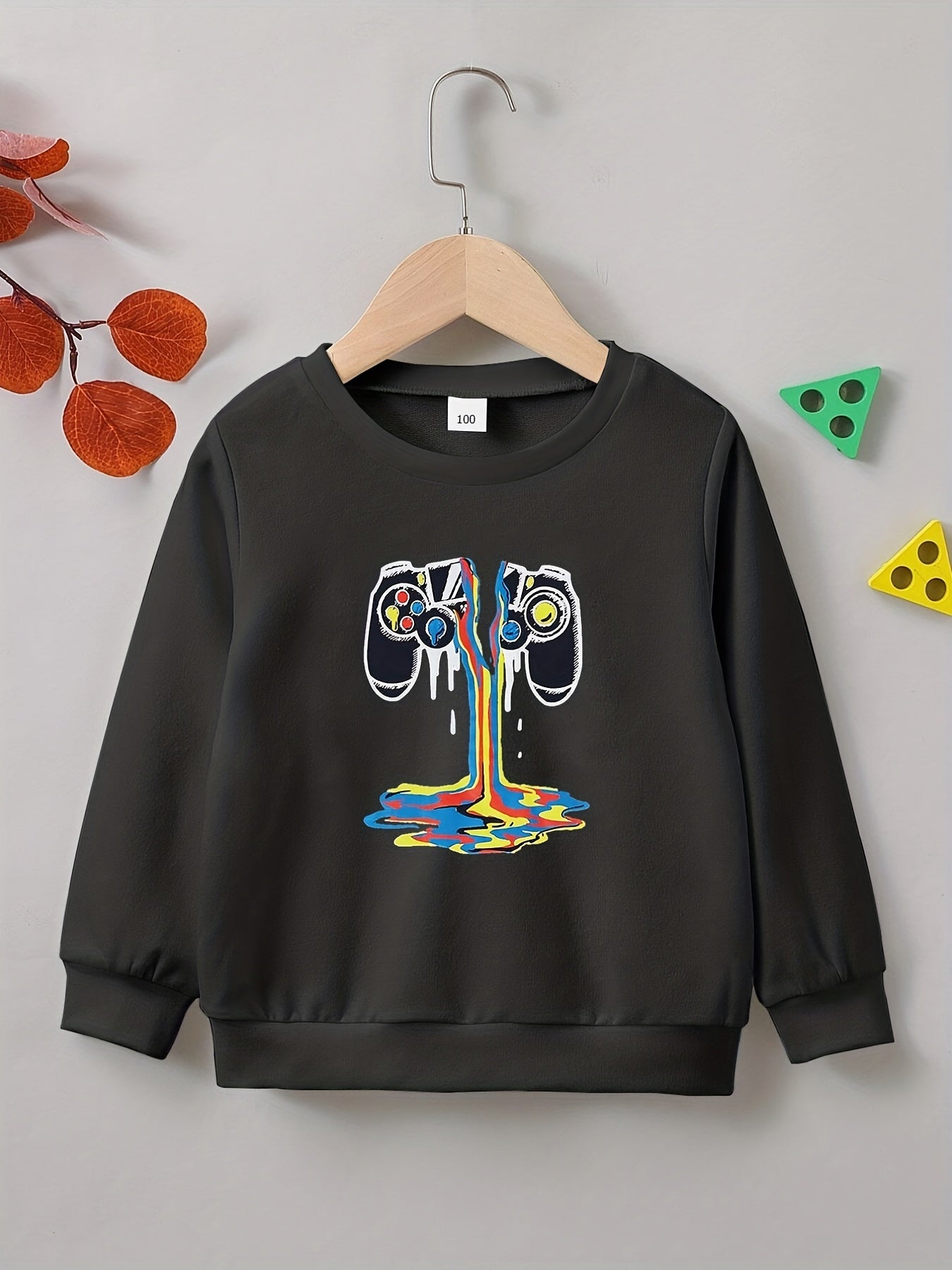 Broken Gamepad Print Boys Casual Pullover Sweatshirt