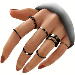 Dark Style Chain Shape Wide & Thin Ring Stackable Jewelry