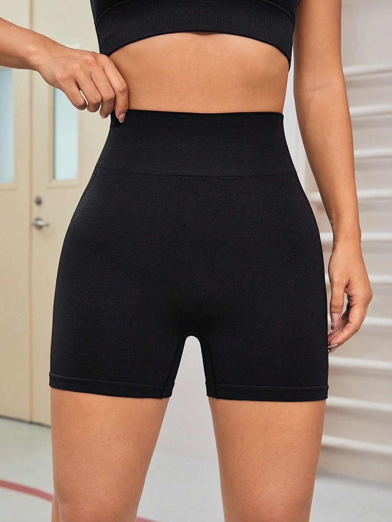 High Stretch Yoga Workout Shorts High Waist Athletic Running Booty Shorts