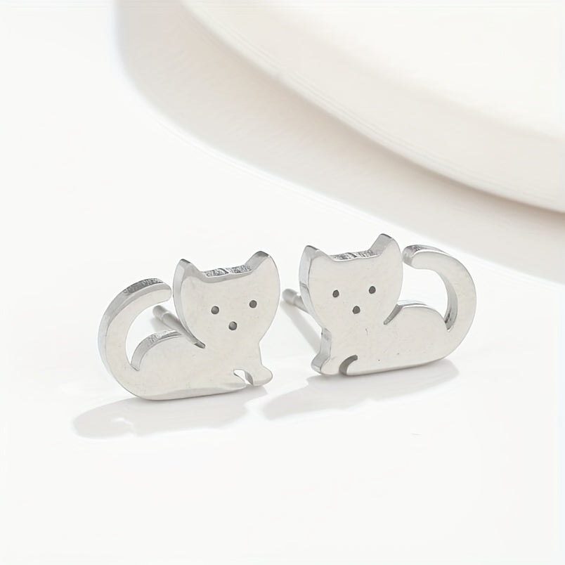 2pcs Men's Stainless Steel Cat Earrings