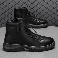 Men's Lace-up Elevator Ankle Boots with Side Zipper