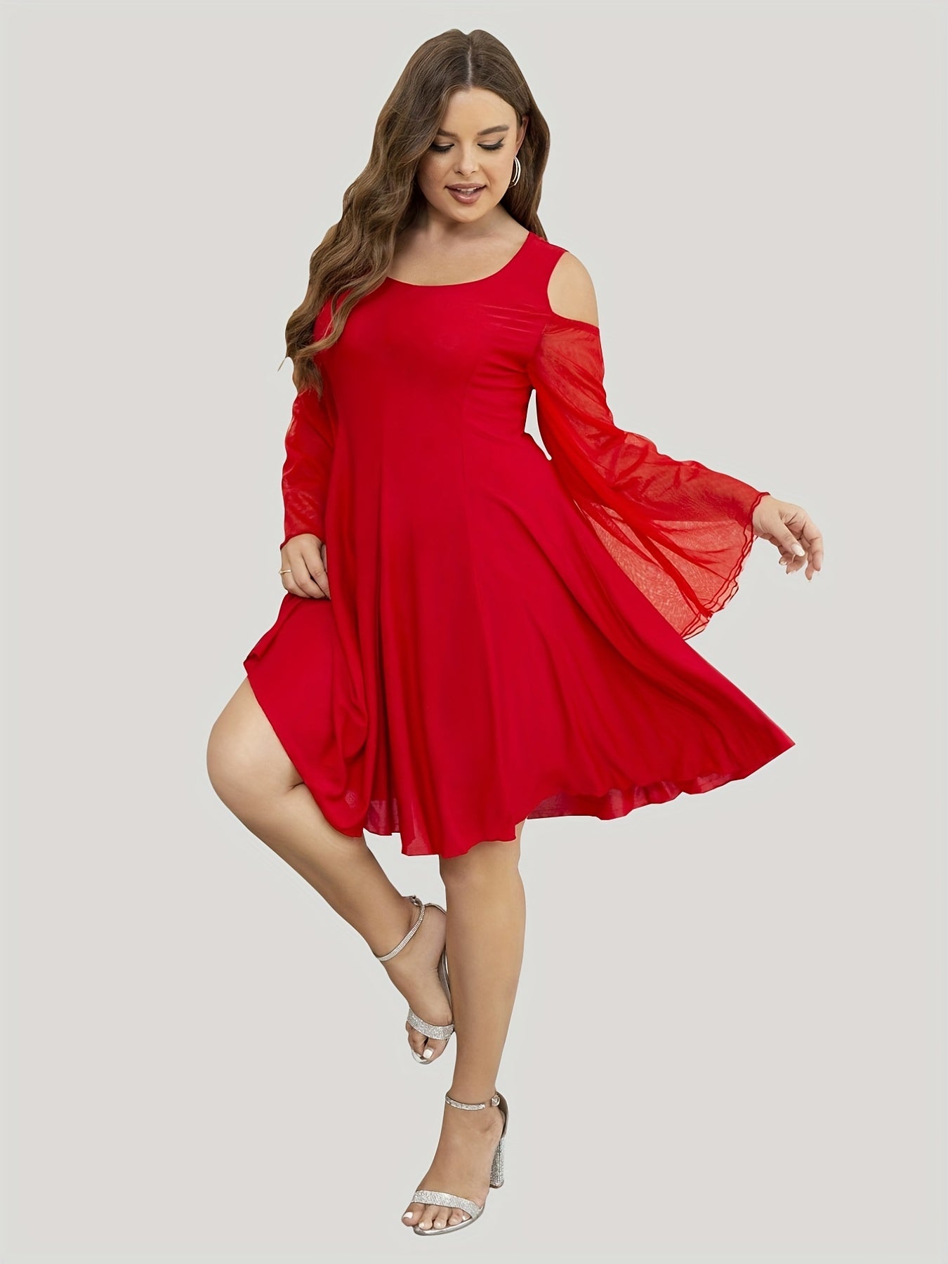  Casual Dress Women's Plus Cold Shoulder Ruched Dress