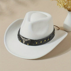 Bull Head Belt Decor Fedora Cap Western Cowboy Cowgirl Hat