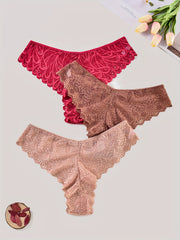 3 Pack Plus Size Panties Set High Stretch Underwear Women's Solid Floral Lace
