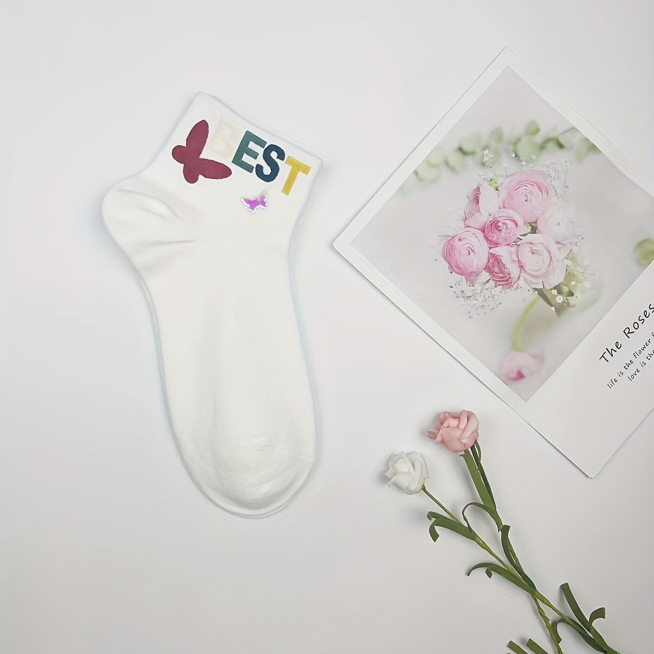 5 Pairs Letter Print Crew Socks Women's Stockings