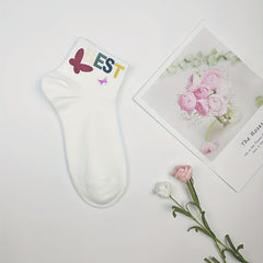 5 Pairs Letter Print Crew Socks Women's Stockings