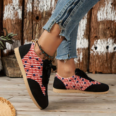 Women's Star & Striped Pattern Sneakers Casual Lace Up Outdoor Shoes Lightweight