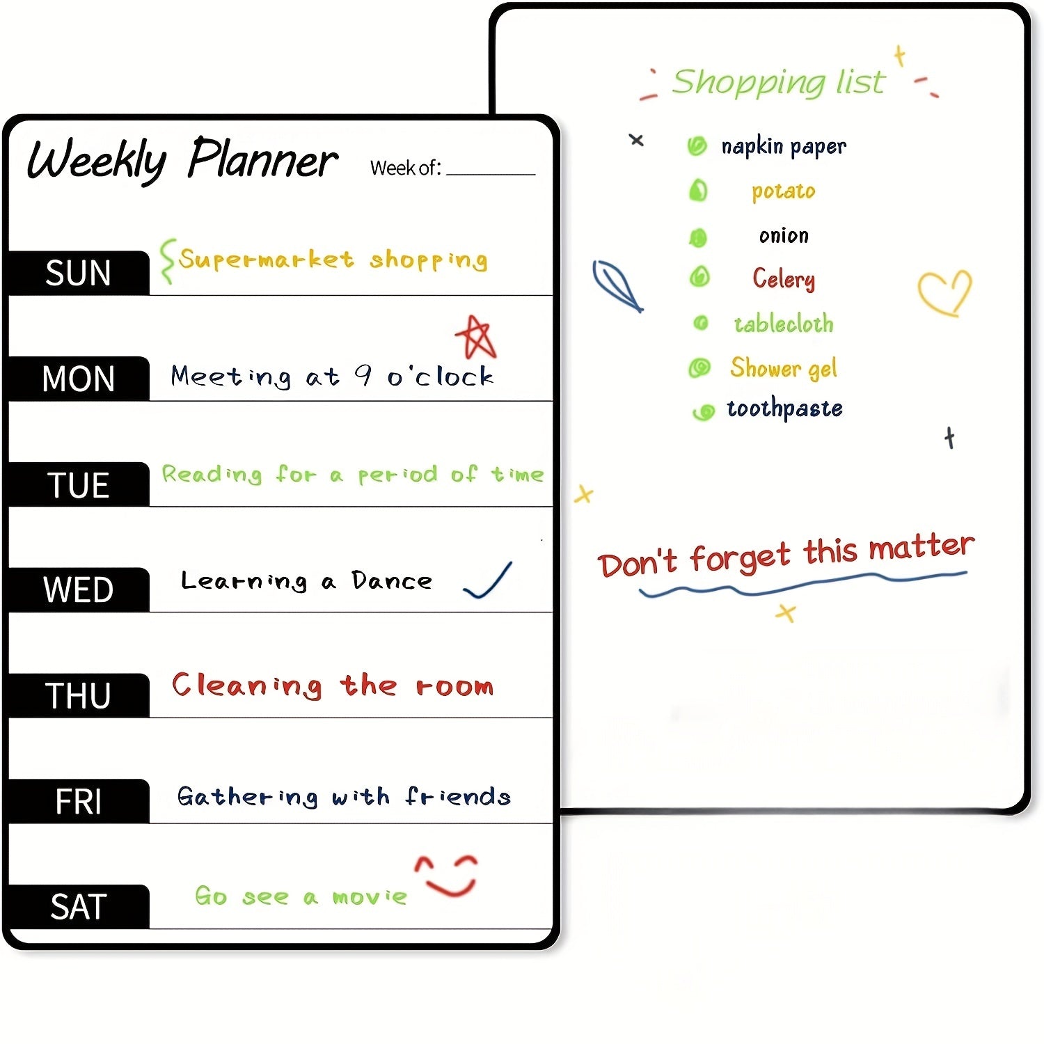 2pcs Magnetic Weekly Dry Erase Board For Fridge Notepad
