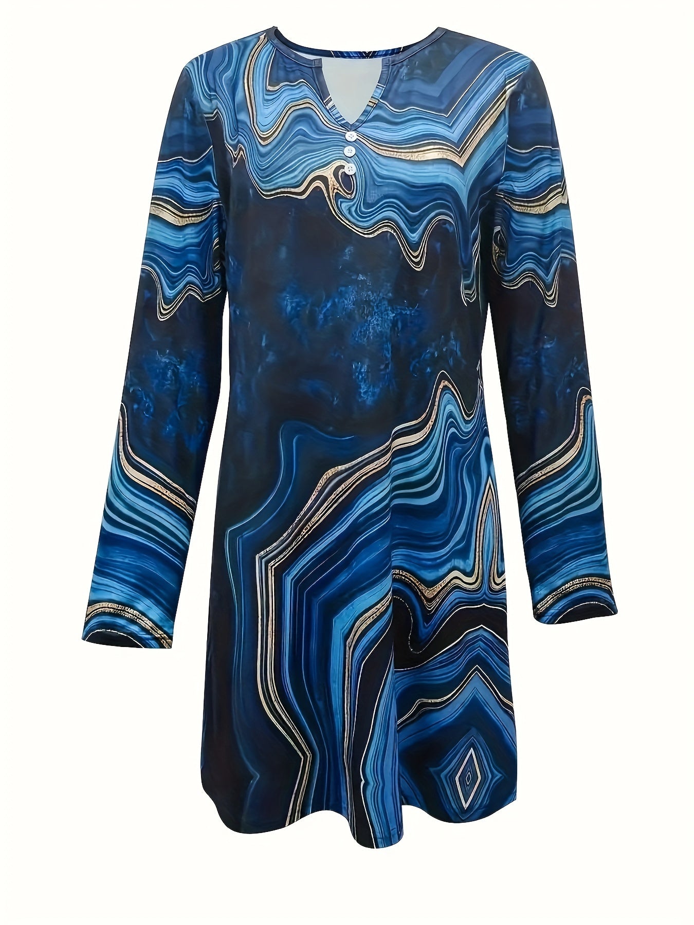  Marble Print Notched Neck Mini Dress