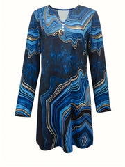  Marble Print Notched Neck Mini Dress