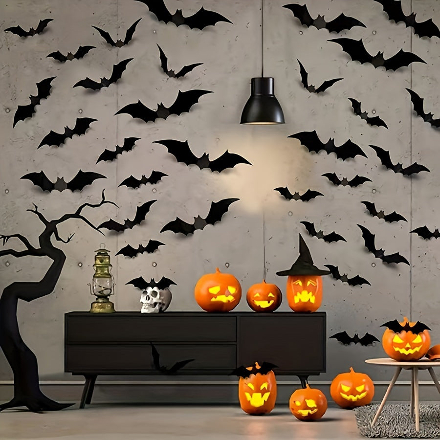 36pcs Halloween 3D Bat Decoration Stickers Waterproof Spooky Bats Room Decor