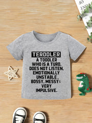 Letter Print Round Neck T shirt Casual Baby Summer Clothes