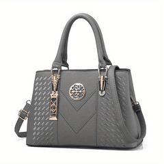 Strip Embroidery Satchel Bag Metal Decor Double Handle Bag