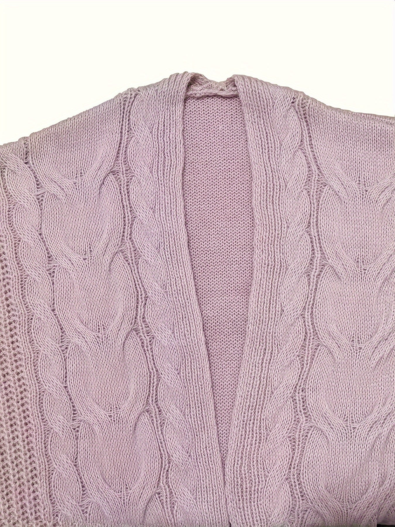Women's Plus Solid Cable Long Sleeve Open Front Cardigan