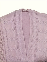 Women's Plus Solid Cable Long Sleeve Open Front Cardigan