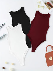 Versatile Sleeveless Bodysuits Crew Neck Slim Summer 3pcs