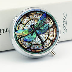 Glass Dragonfly Pill Box 3 Compartment Medicine Organizer