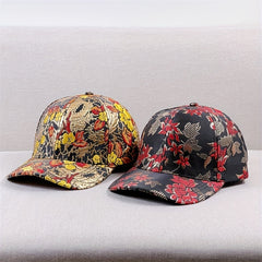 Golden Flower Embroidery Baseball Cap Dad Hat for Women