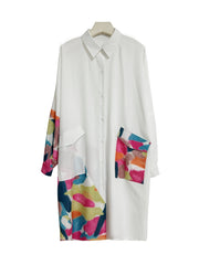  Colorblock Button Up Long Sleeve Shirt Dress