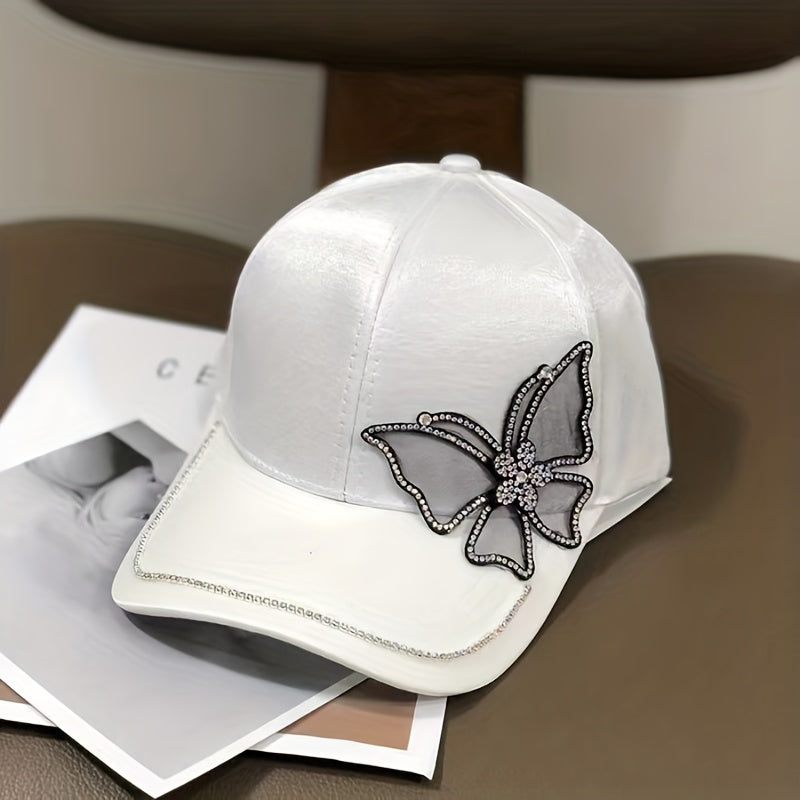 Rhinestone Butterfly Patch Baseball Cap Solid Dad Hat Casual Sun Hats For Women